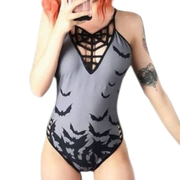 Too Fast Bat Print Strappy Swimsuit - Picture 5 of 5